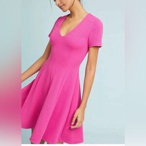 Anthropologie Hutch Vicki V Neck Fit and Flare Dress Hot Pink XXL